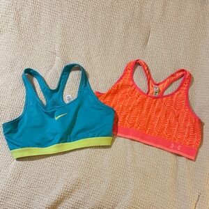 Nike and Under Armour Women's Sports Bras - Teal/Lime Green, Orange/Pink